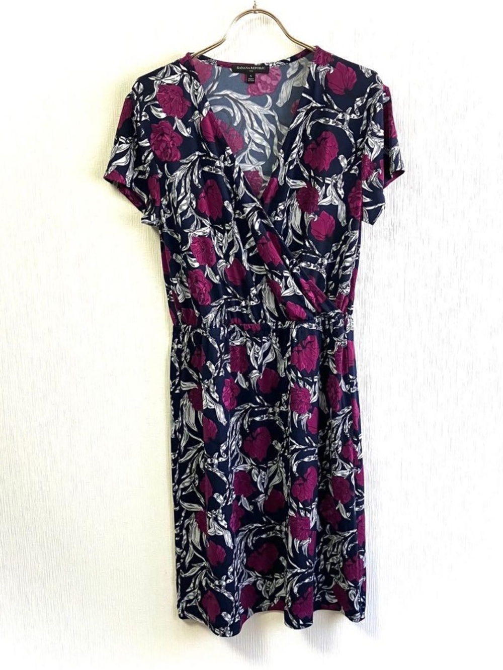 Banana Republic Navy & Plum Floral Midi Wrap Dress